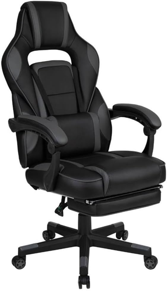 Flash Furniture X40 Gaming Chair Racing Ergonomic Computer Chair with Fully Reclining Back/Arms Slide-Out Footrest Massaging Lumbar - Black/Gray