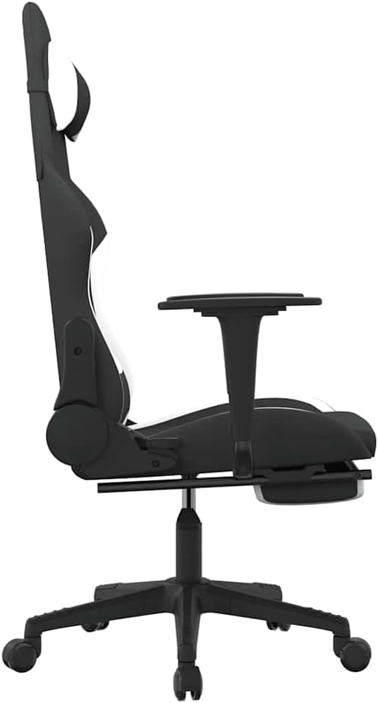 Ergonomic Gaming Chair with Memory Foam Cushion and Adjustable Armrests Black and White Polyester Standard Swivel for Home Office and PC Setup