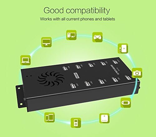 USB Hub Sipolar 10-Port Powered USB Data Hub with LED Indication Multiple USB Port Hub Splitter with 12V 10A Power Adapter Cooling Fan and Mounting Brackets
