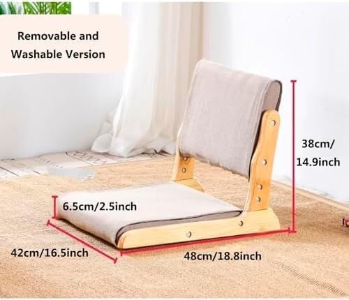 ELEFOCUS Folding Tatami Chair with Backrest Living Room Chair Floor Seat Portable Japanese Legless Chair Bay Window Backrest(O)