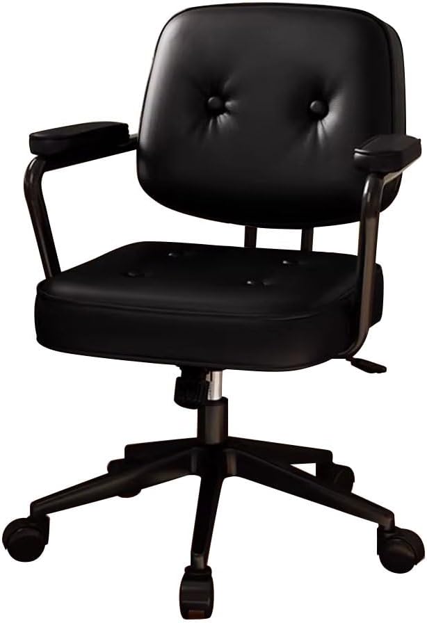 YCKEGEW Comfy Office Chair with Wheels Home Ergonomic Task Chair Tilting Function BackrestModern Armchair 360 Swivel Desk Chair Adjustable Height(BrownBlack Legs)
