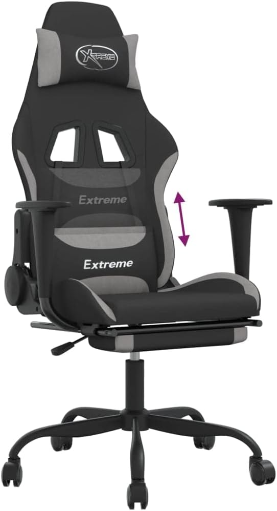 Gaming Chair Computer ChairErgonomic Gaming ChairSuitable for Work Rest Playing Computer Games Watching Performanceswith Footrest Black and Light Gray Fabric