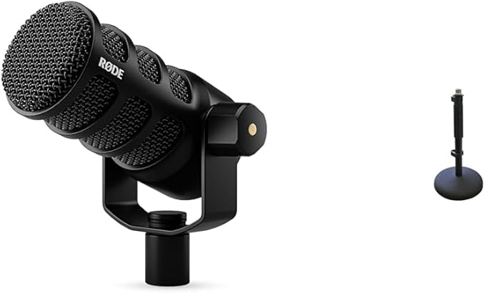 RØDE PodMic USB Versatile Dynamic Broadcast Microphone with XLR and USB Connectivity for Podcasting Streaming Gaming Music-Making and Content Creation &amp DS1 Desktop Microphone Stand