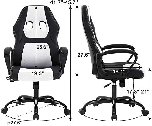 TTY Store Modern White Gaming Ergonomic Racing Office Chair PU Leather &amp Mesh 250 lbs Capacity 360 Swivel Easy Assembly