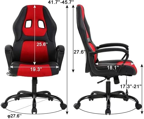 Racing Gaming Chair Ergonomic Video Game Chair with Massage Lumbar Support Headrest Armrest High-Back Adjustable PU Leather Rolling Swivel Computer Desk Chair for Home Office (Red)