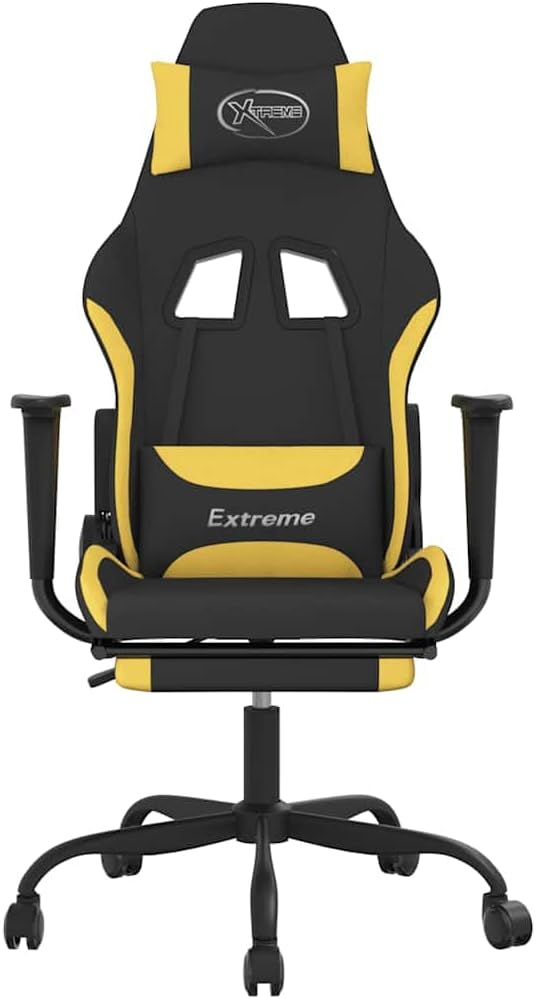 Ergonomic Gaming Chair with Massage Functionality in Black and Yellow Adjustable Armrests and Height-Adjustable Seat for Enhanced Comfort and Durable Build