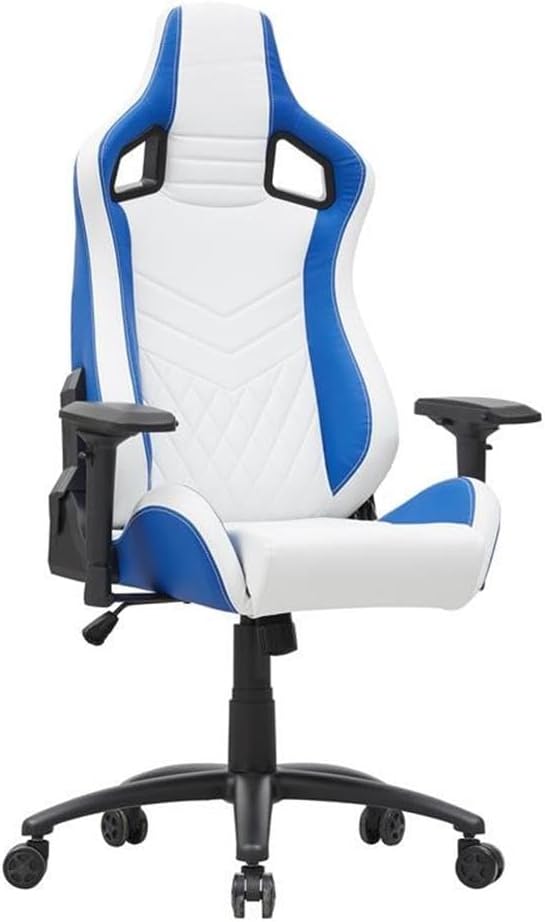 Furniture of America Singe Faux Leather Adjustable Gaming Chair in White &amp Blue