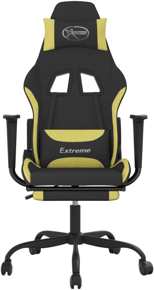 Massage Gaming Chair Computer ChairErgonomic Gaming ChairSuitable for Work Rest Playing Computer Games Watching Performanceswith Footrest Black and Light Green Fabric