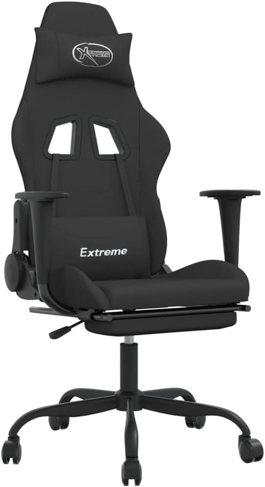 Massage Office Gaming Chair with Footrest Fabric Massage Office Chair Ergonomic Desk Chair Rolling Swivel Adjustable PC Computer Chair for Women Adults Girls(Black) -AA