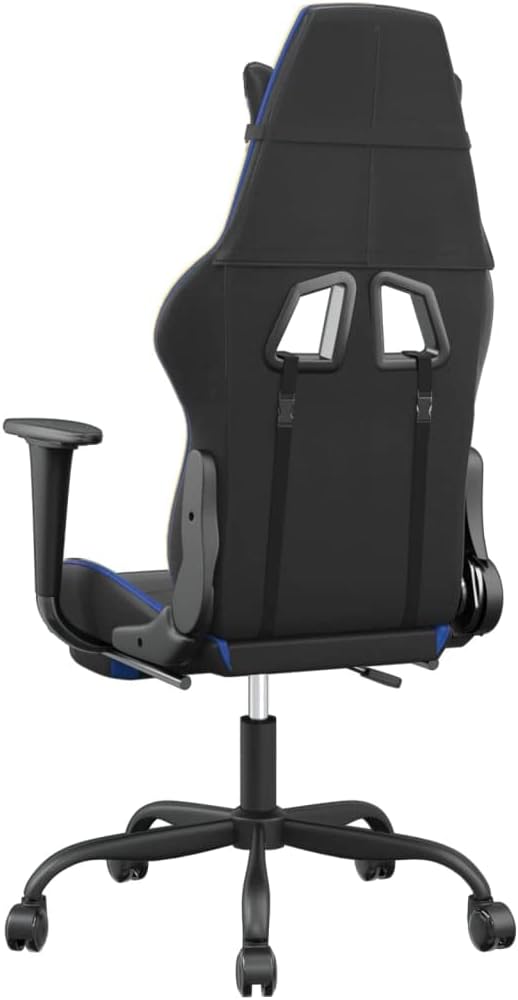 SKM Massage Gaming Chair with Footrest Black&ampBlue Faux Leather (16.4 KG/36.08 LBS)