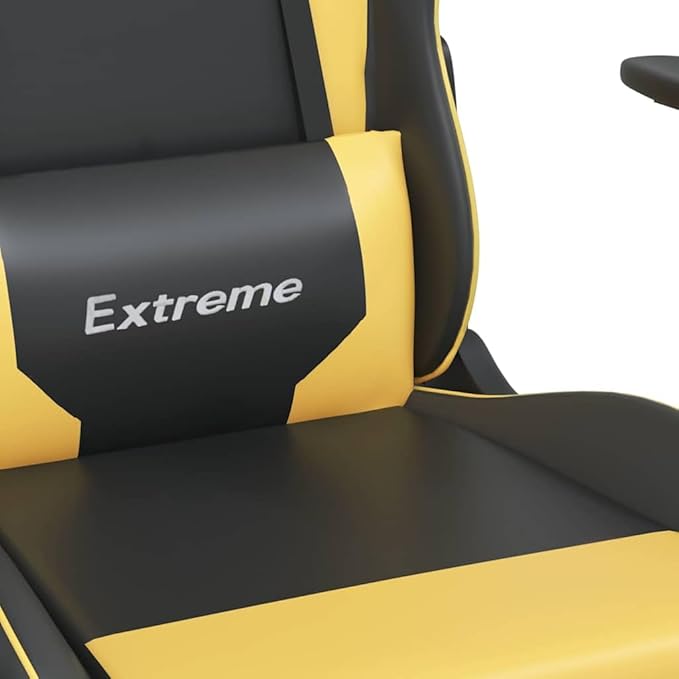 Black and Gold Faux Leather Gaming Chair with USB Massage 160-Degree Recline Adjustable Armrests and Retractable Footrest for Ergonomic Support and Relaxation