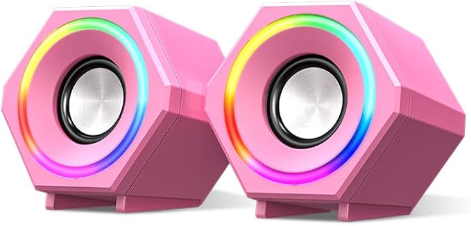 Generic RGB Computer Speaker Game led Speaker for Desktop/Tablet Computer/Laptop/Gaming Notebook for PC 2.0 Wired USB Powered Stereo Volume Control Multimedia AUX 3.5mm Pink