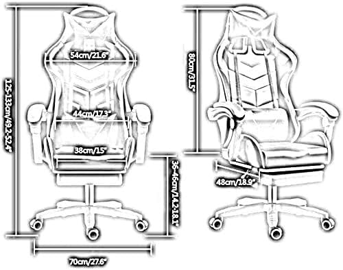 Ergonomic E-Sports Gaming Chair with Massage Lumbar Support Adjustable Height Retractable Footrest USB Massage Pillow(Blue White)