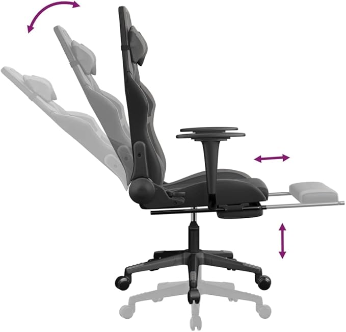 Gaming Chair Office Chair PC Chair with Footrest Black and Gray Faux LeatherHeight Adjustable Game Chair with 360°-Swivel Seat and Headrest and for Office or Gaming(Style E)