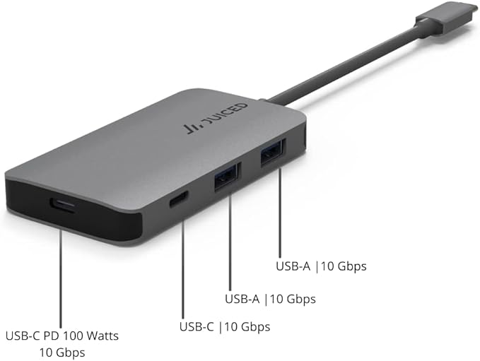 Juiced Systems QuadHUB Power - USB-C Generation 2 10Gbps 100 Watt Power Delivery Hub - 2X USB-C 10Gbps Ports - 2X USB-A 10 Gbps Ports