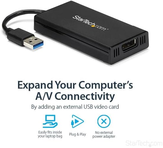 StarTech USB 3.0 to 4K DisplayPort External Multi Monitor Video Graphics Adapter - USB 3.0 Video Card - Ultra HD 4K (USB32DP4K)