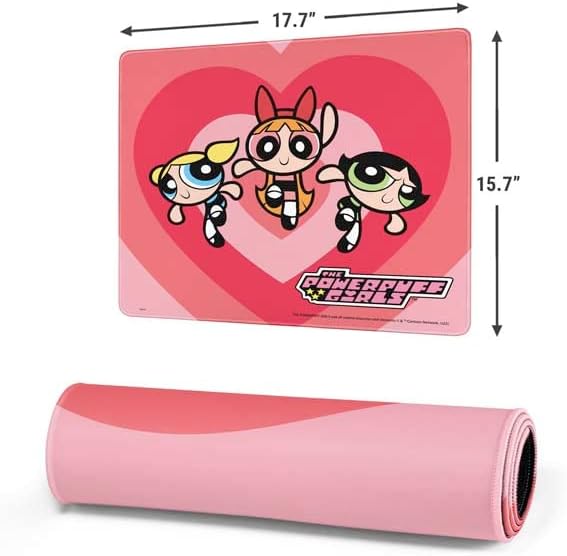Skinit Medium Gaming Mouse Pad - Officially Licensed Powerpuff Girls Hearts Design with Stitched Edges Waterproof Non-Slip Rubber Base Desk Mat for Keyboard &amp Mouse 17.7 x 15.75 inches