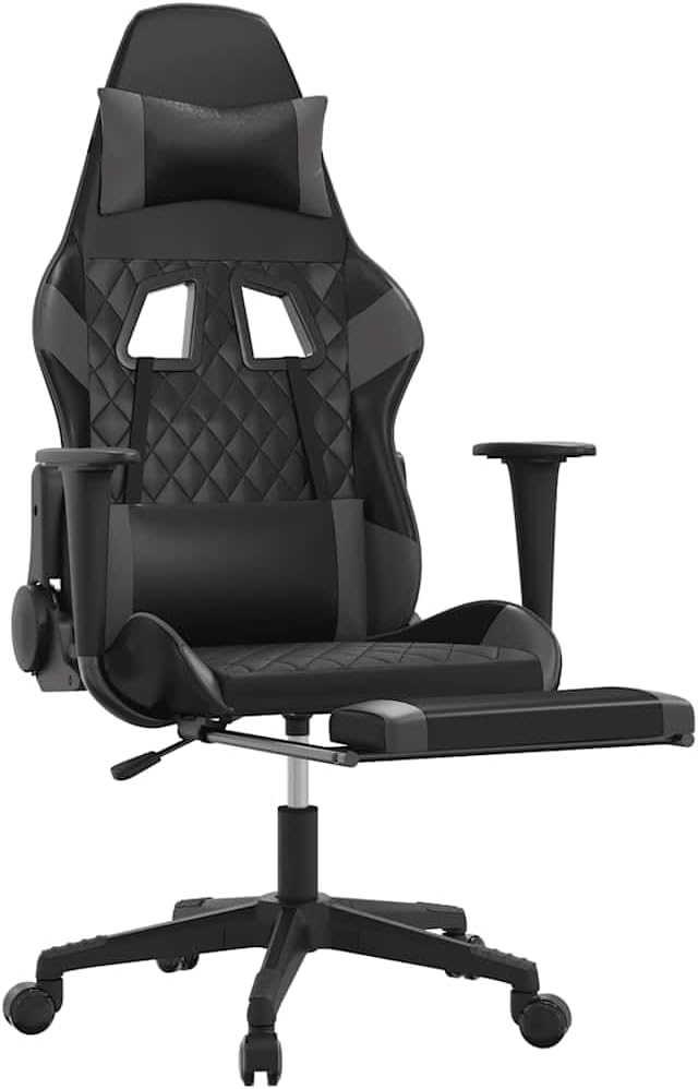 vidaXL Massage Gaming Chair for Adult Reclining Computer Chair with Footrest and Headrest Height Adjustable Office Chair with 360°-Swivel Castors Black and Grey Faux Leather