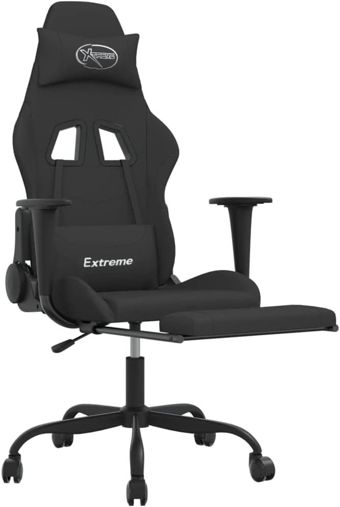 Massage Office Gaming Chair with Footrest Fabric Massage Office Chair Ergonomic Desk Chair Rolling Swivel Adjustable PC Computer Chair for Women Adults Girls(Black)