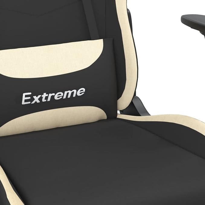 Massage Office Gaming Chair with Footrest Fabric Massage Office Chair Ergonomic Desk Chair Rolling Swivel Adjustable PC Computer Chair for Women Adults Girls(Black&ampCream)