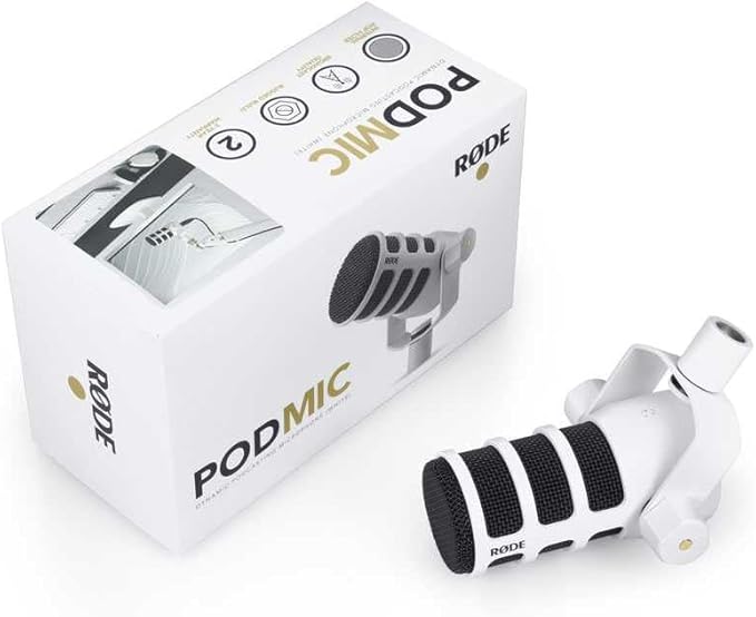 Rode PodMic (White) Cardioid Dynamic Broadcast Microphone with WS14 PodMic Pop Filter - Green