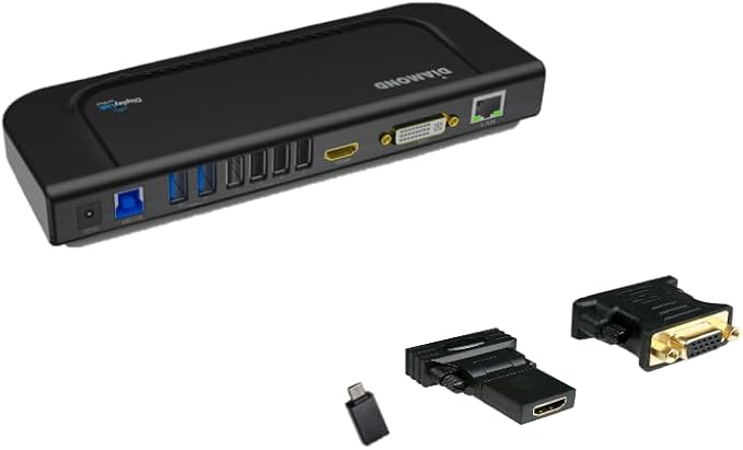 Diamond Multimedia Dual Video Output USB 3.0/2.0 Universal Docking Station with Gigabit Ethernet HDMI DVI Audio for Windows 11 MacOS and Android 5.0+. Display Link Certified DL-3900 Chip
