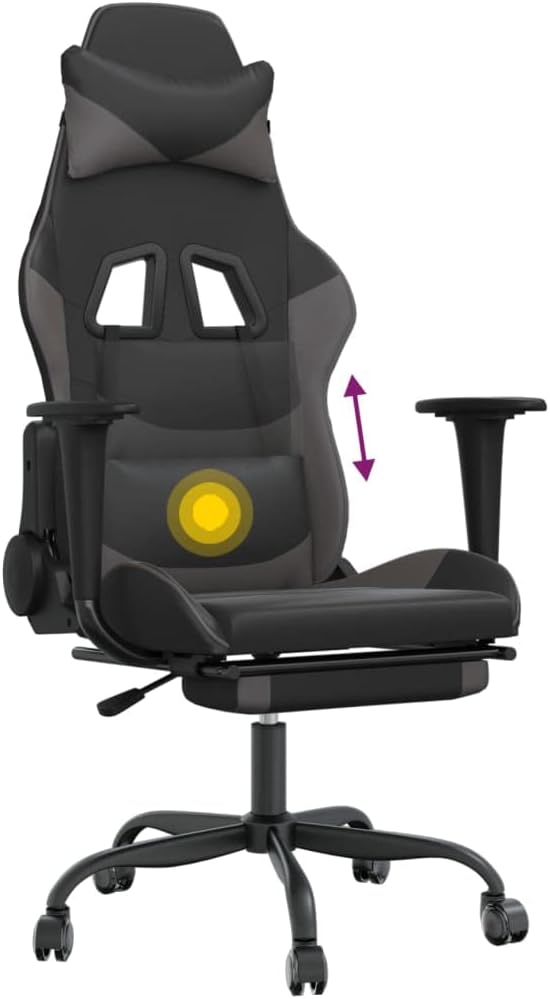 Massage Gaming Chair with Footrest Black&ampGray Faux Leather Gaming Chair with Ergonomic Design Adjustable Features - for Gamers and Office Use