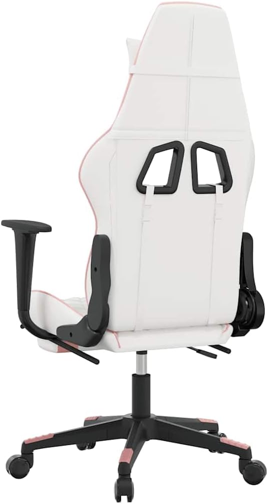 White Pink Faux Leather Gaming Chair Ergonomic Reclining Office Desk Chair with Footrest USB Massage Lumbar Support
