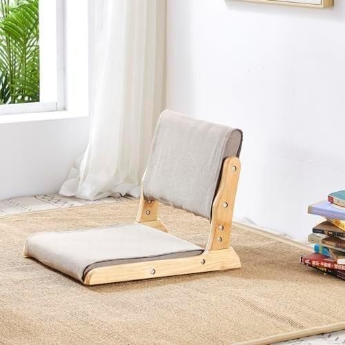 ELEFOCUS Folding Tatami Chair with Backrest Living Room Chair Floor Seat Portable Japanese Legless Chair Bay Window Backrest(M)