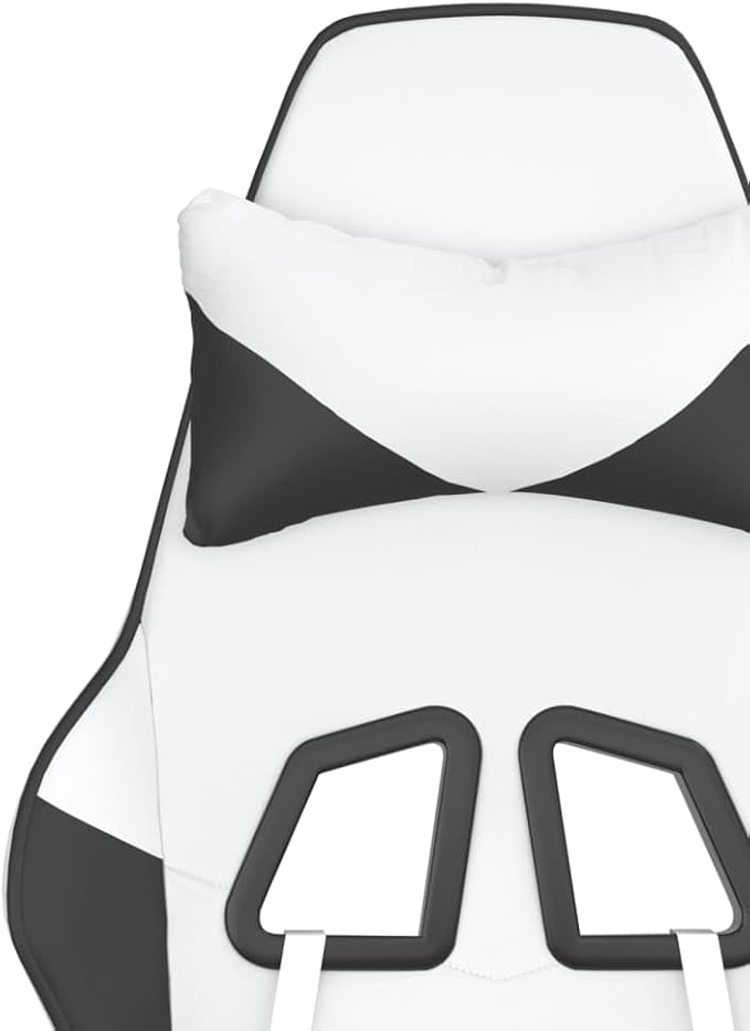 vidaXL Adjustable Gaming Chair with Footrest - Faux Leather Comfortable Seat Foam Filled Cushions Modern Stylish Design - Perfect for Gamers - White and Black.