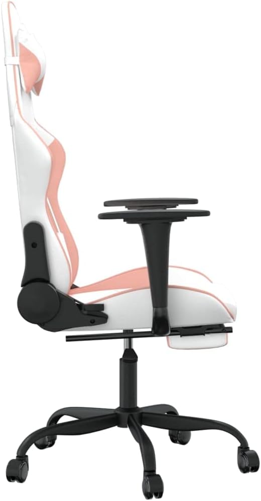 Gaming Chair with FootrestFaux Leather Computer Game ChairOffice ChairErgonomic Desk Chair PC Gaming Chair for Adults Teens(White&ampPink)
