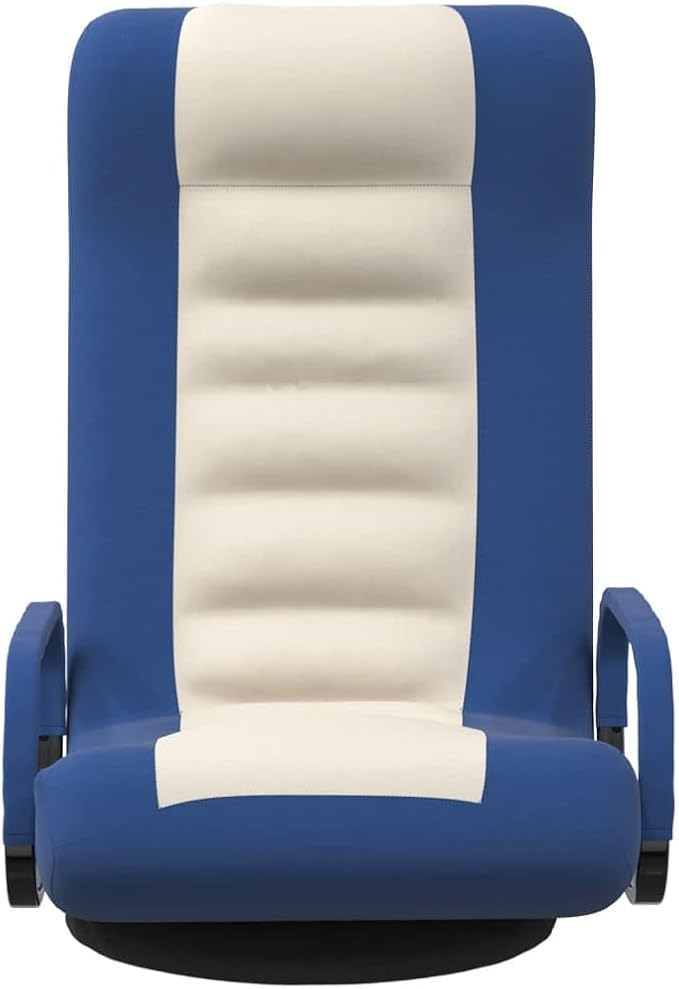 YAFF Foldable Gaming Floor Chair with Armrests 360° Swivel Adjustable Fabric Lounge Chair Comfortable Foam Padded Floor Seat for Adults Living Room Bedroom Easy Storage – Blue and Cream