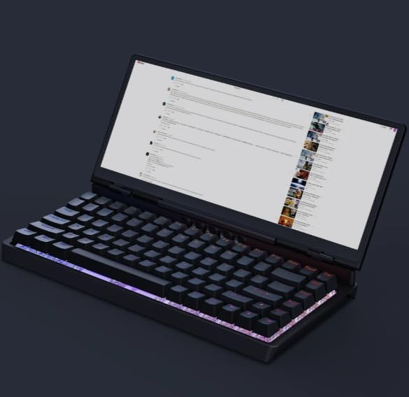 Portable Touch Screen Monitor 12.8 Full HD Laptop Screen Extender with Quiet Keyboard 99-Key RGB Compatible with Laptops/Desktops/Phones Black (KYBT-G)