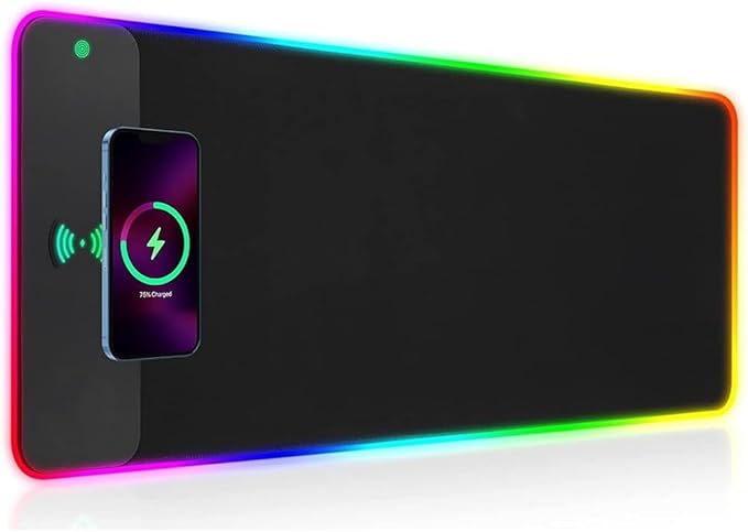 RGB Gaming Mouse Pad with Wireless Charging 15W LED Mouse Mat 31.5 * 11.8 in 10 Light Modes Extra Large Mousepad Non-Slip Rubber Base Computer Keyboard Mat for Gaming MacBook PC Laptop Desk
