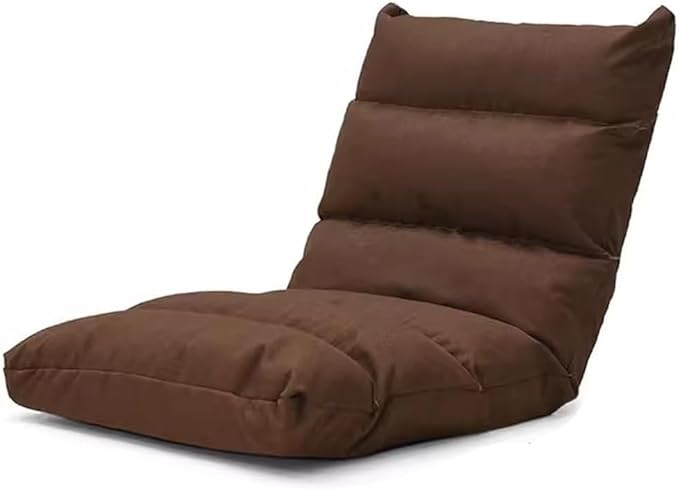 ELEFOCUS Adjustable Ergonomic Gaming Floor Chair - 5-Position Backrest Cotton Linen Lazy Sofa Lounger Recliner(Brown)
