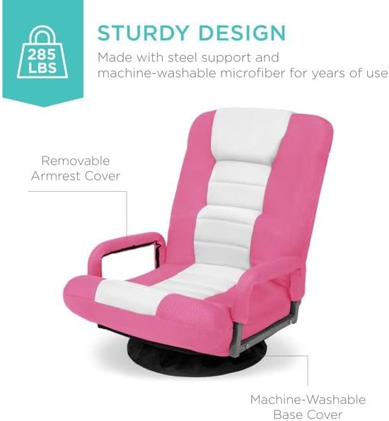 Lumbar Support Gaming Floor Chair 30'' H x 22'' W x 22.5'' D (Pink/White)