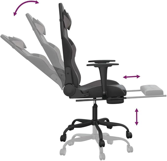 Massage Gaming Chair with Footrest Black&ampGray Faux Leather Gaming Chair with Ergonomic Design Adjustable Features - for Gamers and Office Use