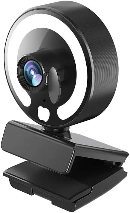 4K Hd Webcam with Light Web cam with Microphone Noise Reduction Wide-Angle Lens Auto Light Adjustment Plug-and-Play USB Webcam for Laptops Desktops Pcs Macs Zoom Skype