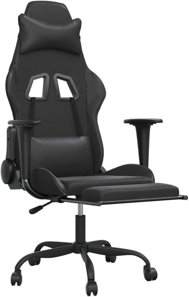 Gaming Chair with Footrest Black Faux Leather