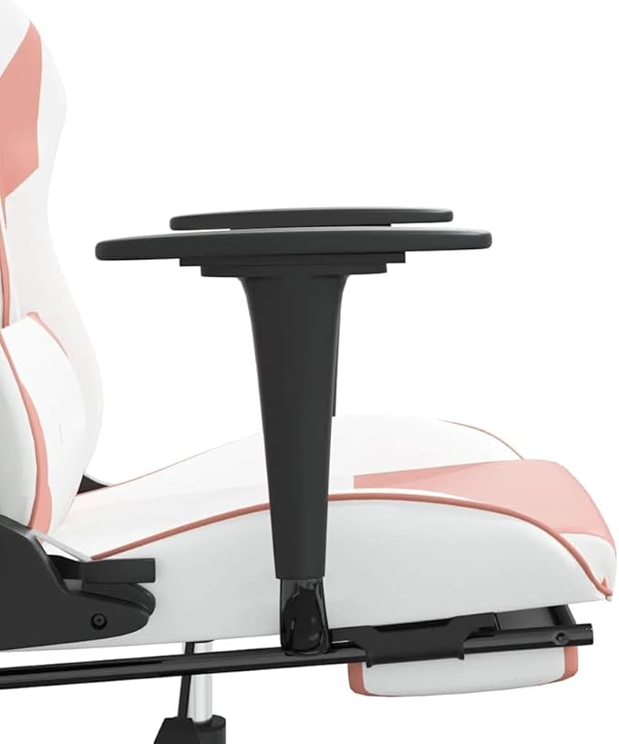 vidaXL Massage Gaming Chair for Adult Reclining Computer Chair with Footrest and Headrest Height Adjustable Office Chair with 360°-Swivel Castors White and Pink Faux Leather