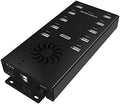 USB Hub Sipolar 10-Port Powered USB Data Hub with LED Indication Multiple USB Port Hub Splitter with 12V 10A Power Adapter Cooling Fan and Mounting Brackets