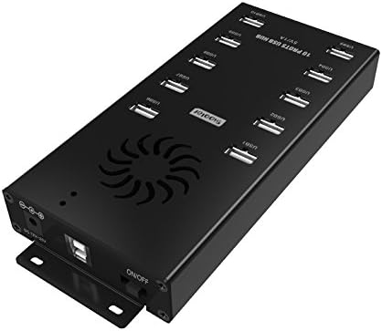 USB Hub Sipolar 10-Port Powered USB Data Hub with LED Indication Multiple USB Port Hub Splitter with 12V 10A Power Adapter Cooling Fan and Mounting Brackets