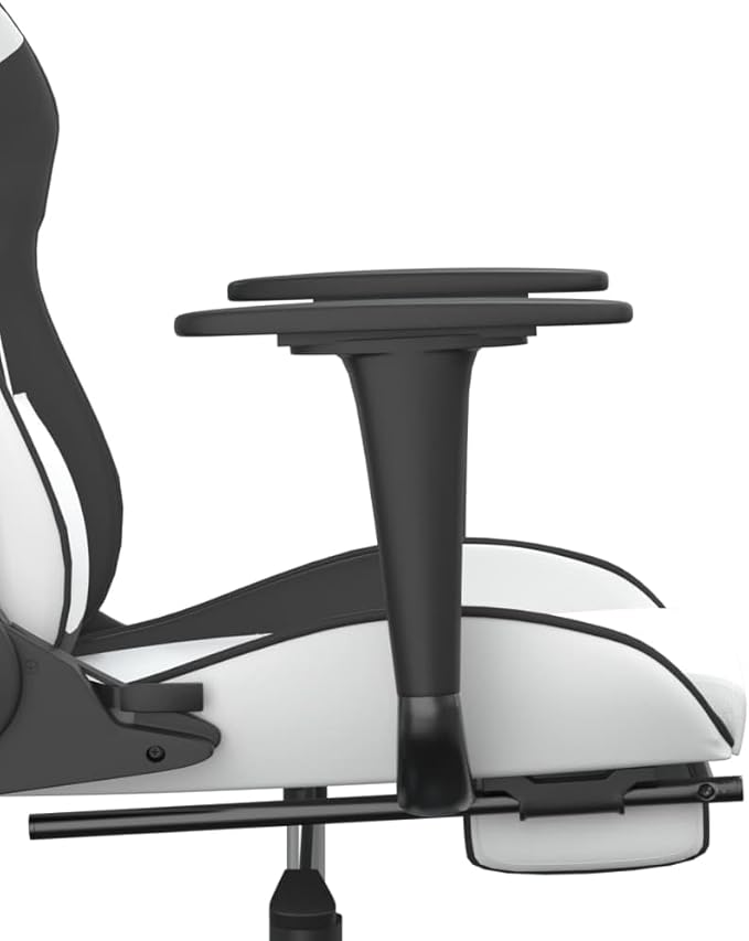vidaXL Adjustable Gaming Chair with Footrest - Faux Leather Comfortable Seat Foam Filled Cushions Modern Stylish Design - Perfect for Gamers - White and Black.