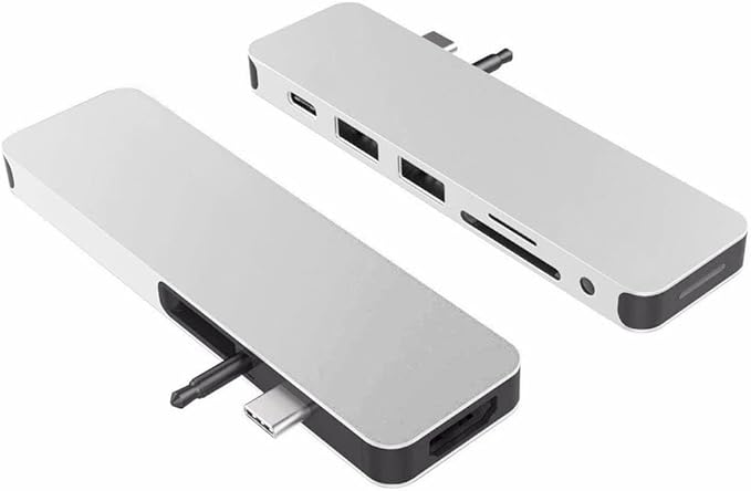 HyperDrive USB-C Hub Adapter Sanho Solo 7-in-1 Type C Dongle for MacBook Pro PC w USB-C Port: USBC 60W Power Delivery USBC 5Gbps Data 4K HDMI microSD/SD Card Reader 2xUSB 3.0 Audio Jack- Silver