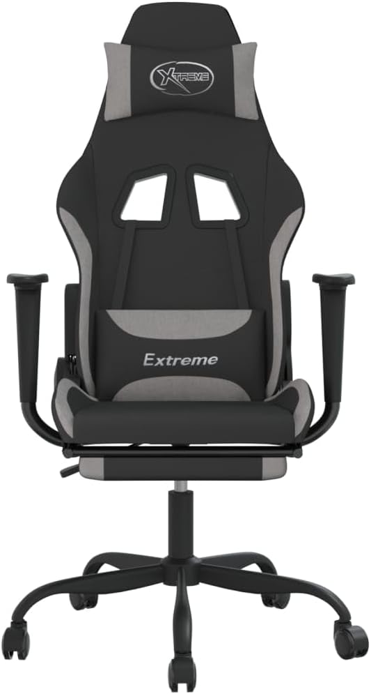 Gaming Chair Computer ChairErgonomic Gaming ChairSuitable for Work Rest Playing Computer Games Watching Performanceswith Footrest Black and Light Gray Fabric