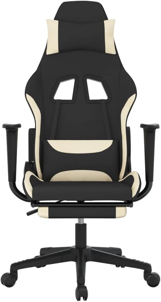 Gaming Chair with Footrest Black and Cream Fabric
