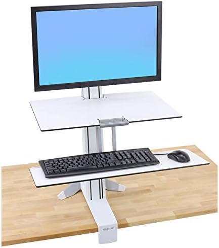 Ergotron – WorkFit-S HD Single Monitor Standing Desk Converter Sit-Stand Workstation for Tabletops – 16 to 28 lbs White