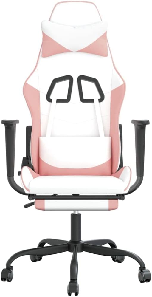 Massage Gaming Chair with FootrestFaux Leather Computer Game ChairMassage Office ChairErgonomic Desk Chair PC Gaming Chair for Adults Teens(White&ampPink)