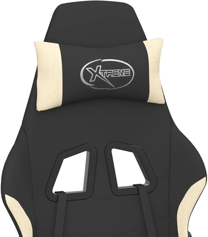 Massage Gaming Chair with Footrest Black and Cream Fabric Gaming Chair with Ergonomic Design Adjustable Features - for Gamers and Office Use