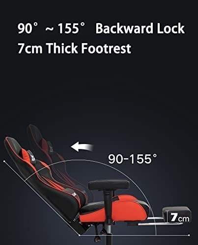 Ergonomic Racing Style Gaming Chair with Reclining Back Footrest Lumbar Support &amp Flip-Up Arms PU Leather Office Computer Chair(White)